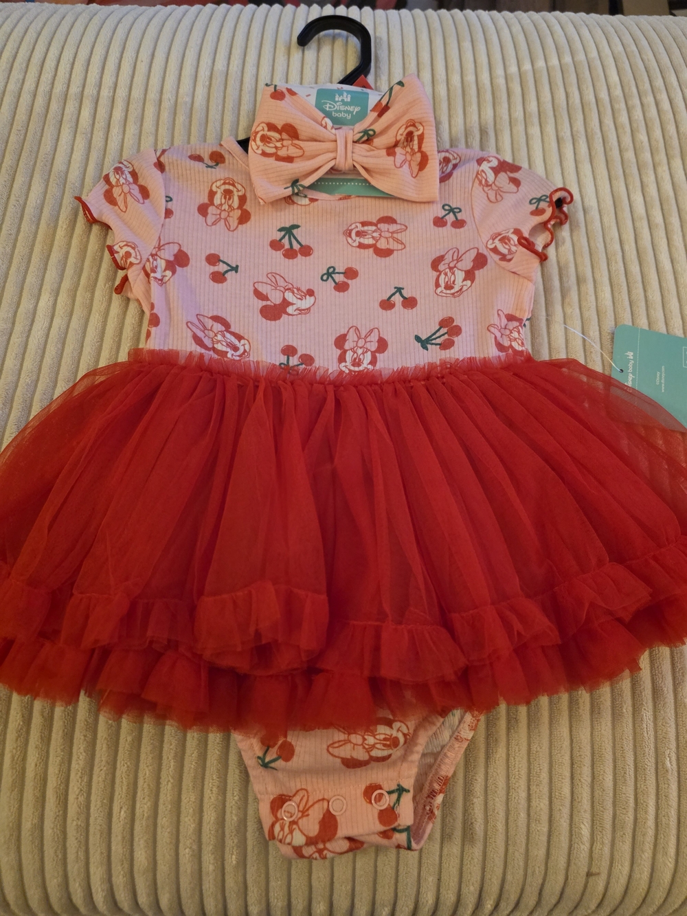 Disney Minnie Mouse Pink & Red Tutu Onesie with Bow